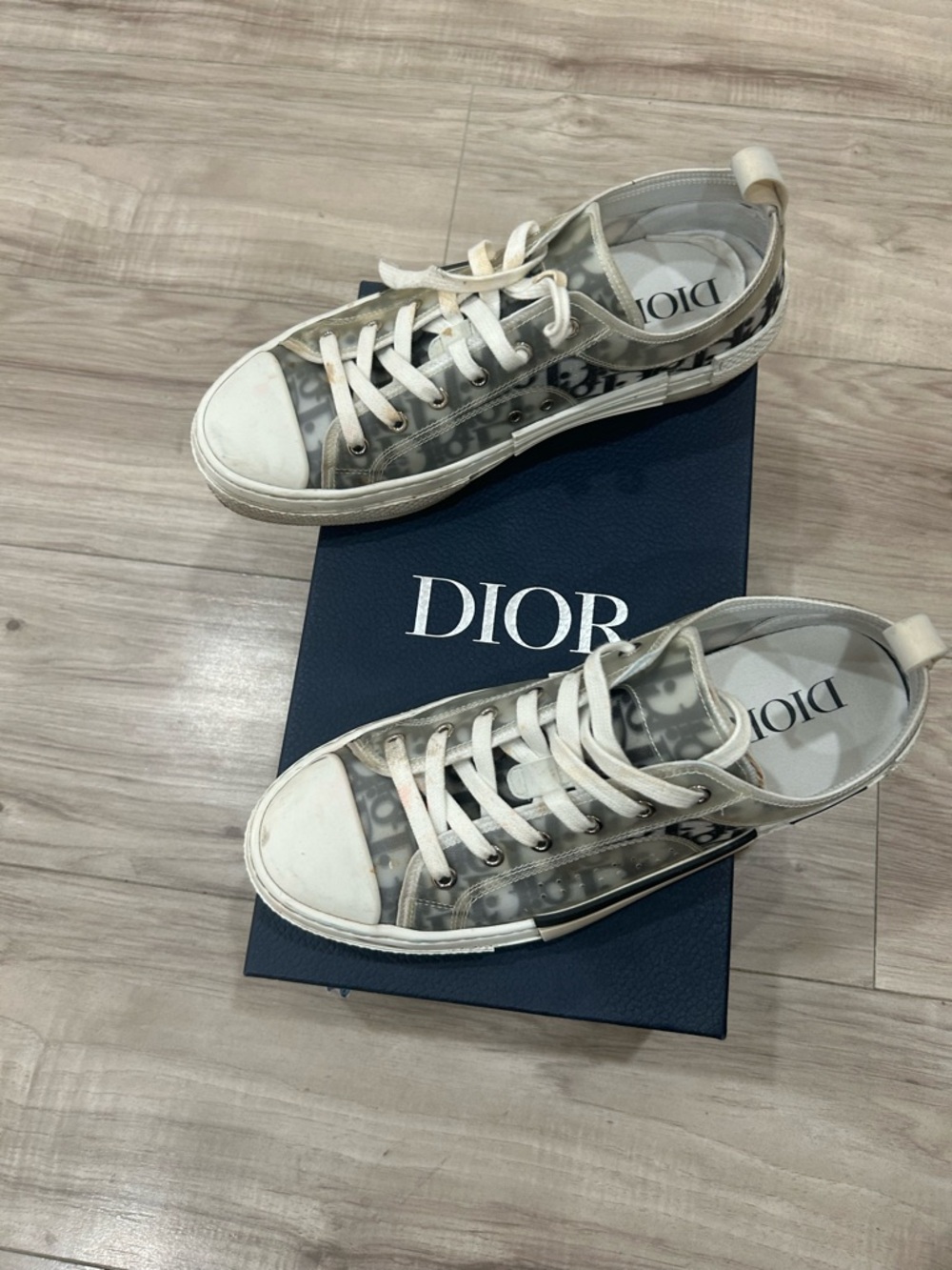 Dior Transparent Monogram Low-Top Sneakers in White and Gray